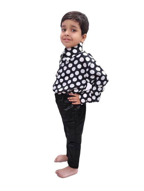 BookMyCostume Black Polka Dots Shirt with Black Shining Pant | Retro Theme Kids Fancy Dress Costume | Stylish Dress for Dance, Fancy Dress
